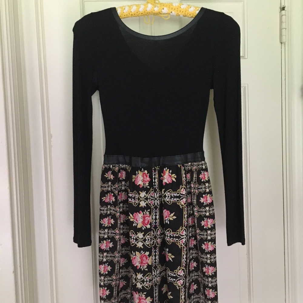 Black Floral Dress with Leather Detailing Perfect for a holiday party!